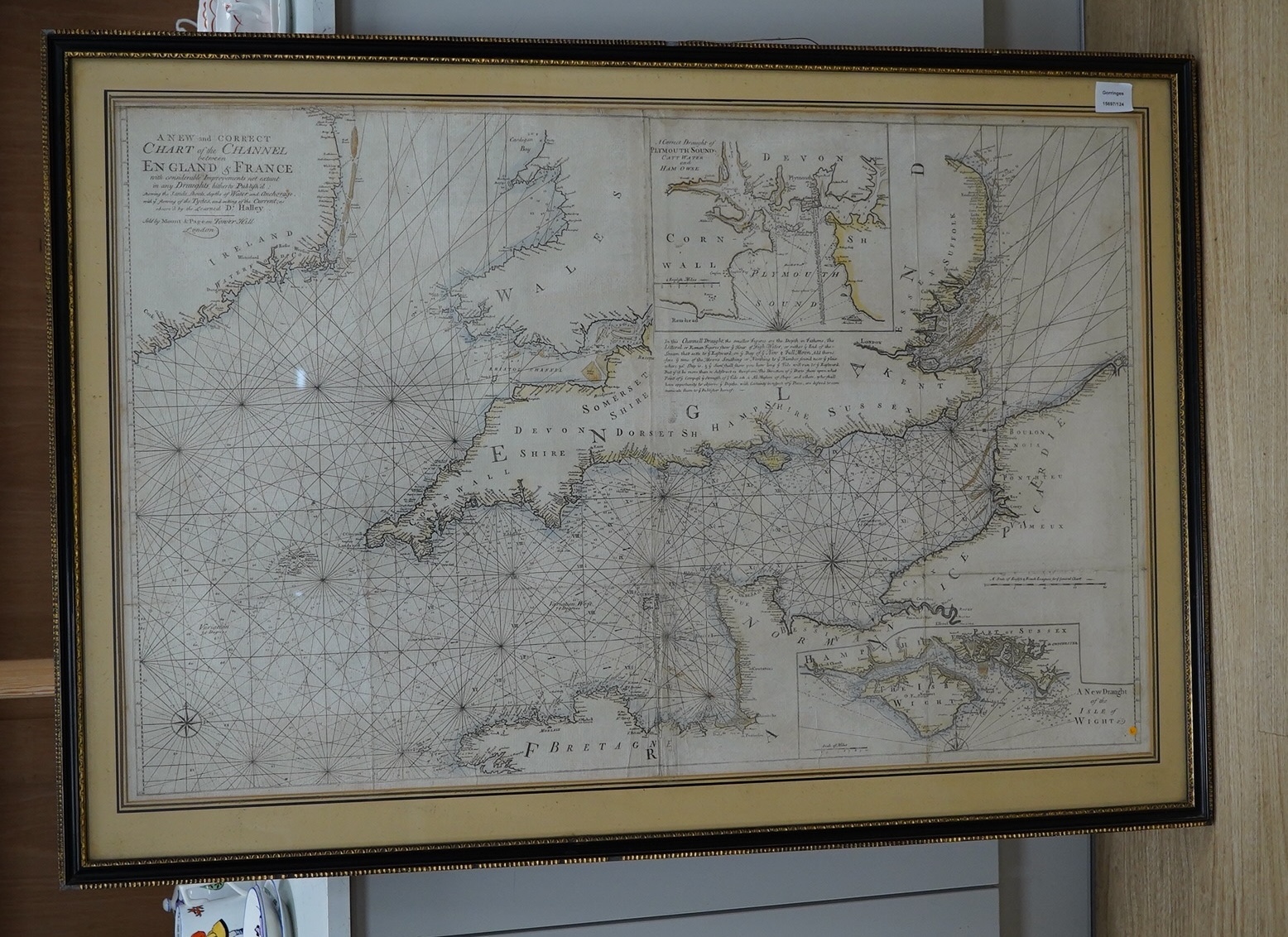 Dr Edmond Halley, hand coloured engraved map, ‘A New and Correct Chart of the Channel between England and France, circa. 1764', 65 x 103cm. Condition - fair